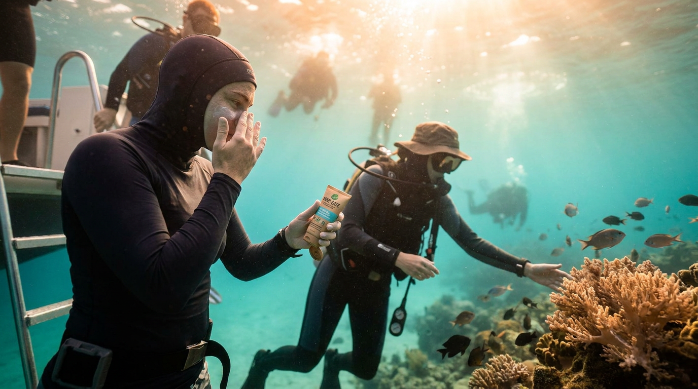 Sun Protection for Divers: Reef-Safe Sunscreen, Rash Guards & Burn Prevention Sun Protection for Divers: Reef-Safe Sunscreen, Rash Guards & Burn Prevention — liveaboard diving guide · Health & Safety | Blue Rides