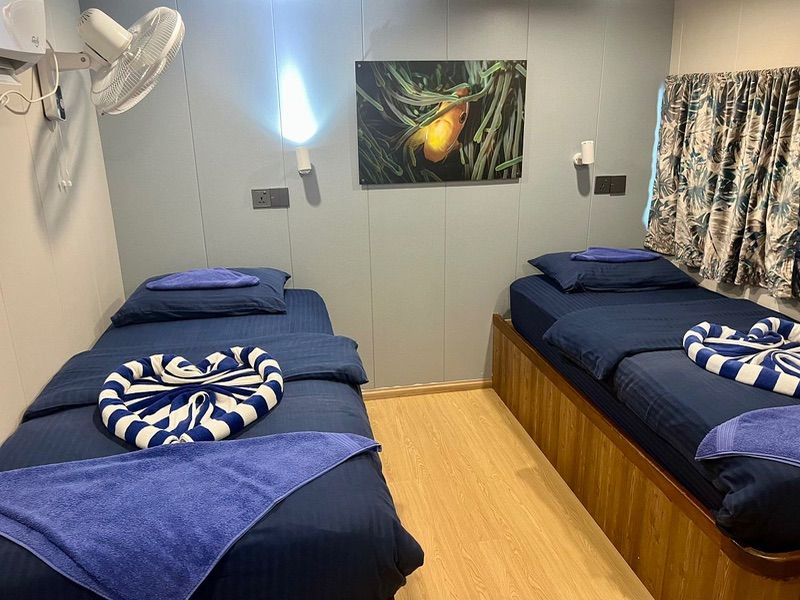 Upper deck cabin with twin beds that can be adapted to doubles