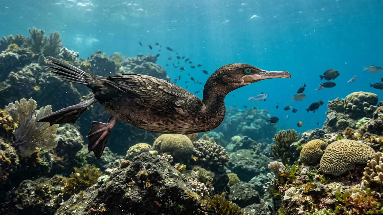 Flightless cormorant at the dive site Cape Douglas - Fernandina