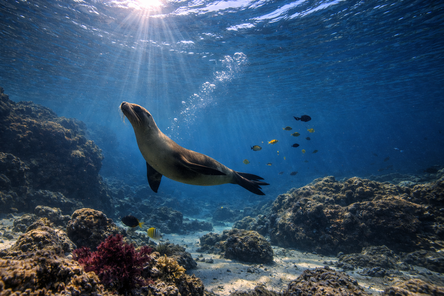 León Marino de Galápagos (Zalophus wollebaeki) – vida marina